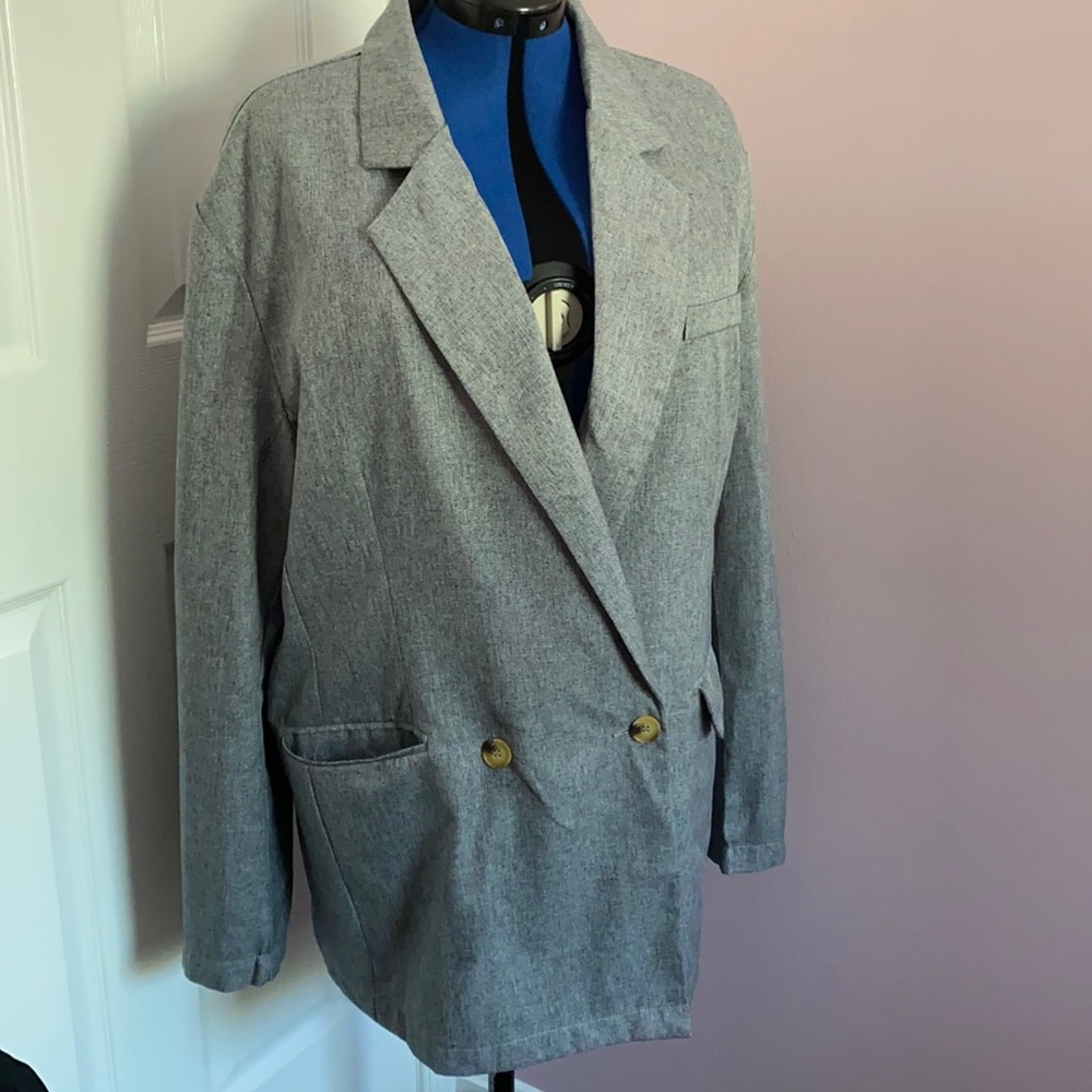 NWT - Nasty Gal Collection - Charcoal Oversized Boyfriend Blazer Size 10 - Picture 1 of 8